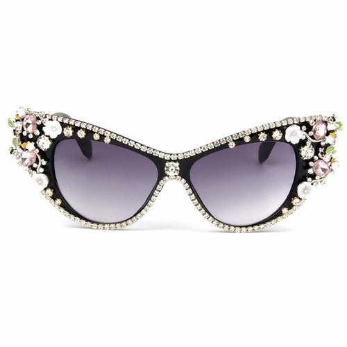 Ladies Glamorous Cat-Eye Sunglasses with Sparkling Jewelry Elements Bowlift