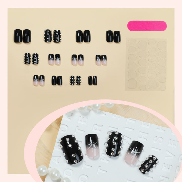 Decorative Press-On Nail Set with Gem Accents Bowlift