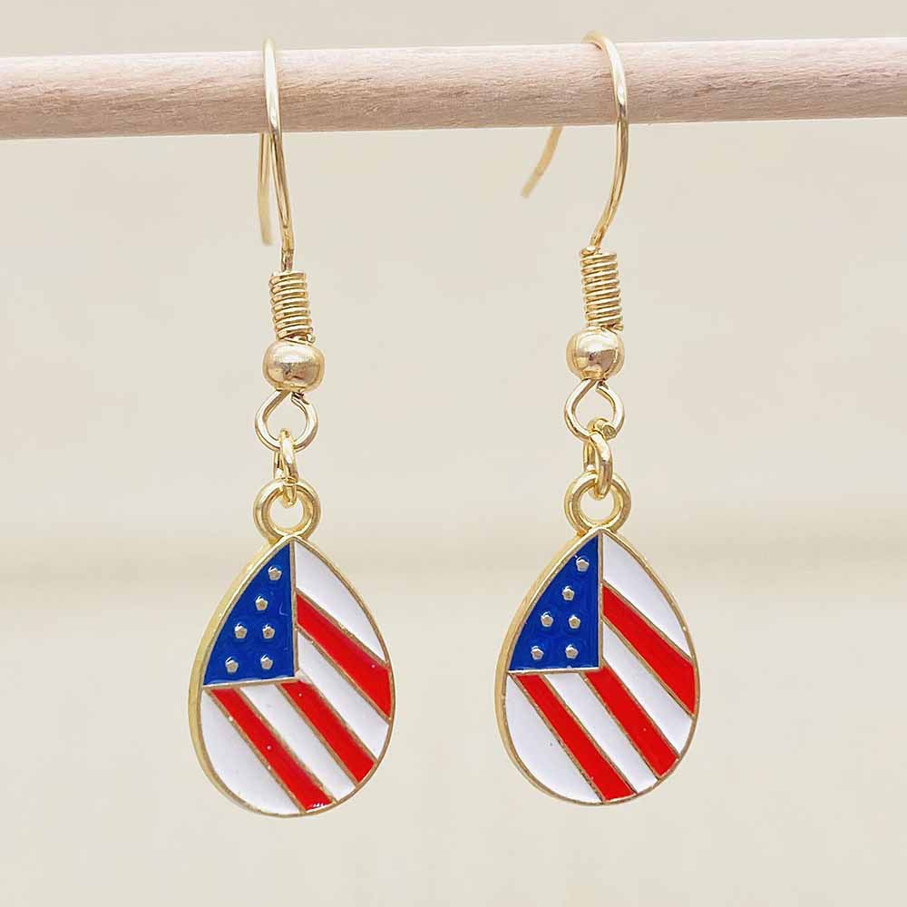 Women's Independence Day patriotic enamel flag dangle earrings with hypoallergenic fishhook wires Bowlift