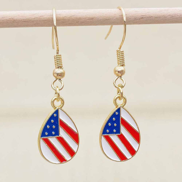 Women's Independence Day patriotic enamel flag dangle earrings with hypoallergenic fishhook wires Bowlift