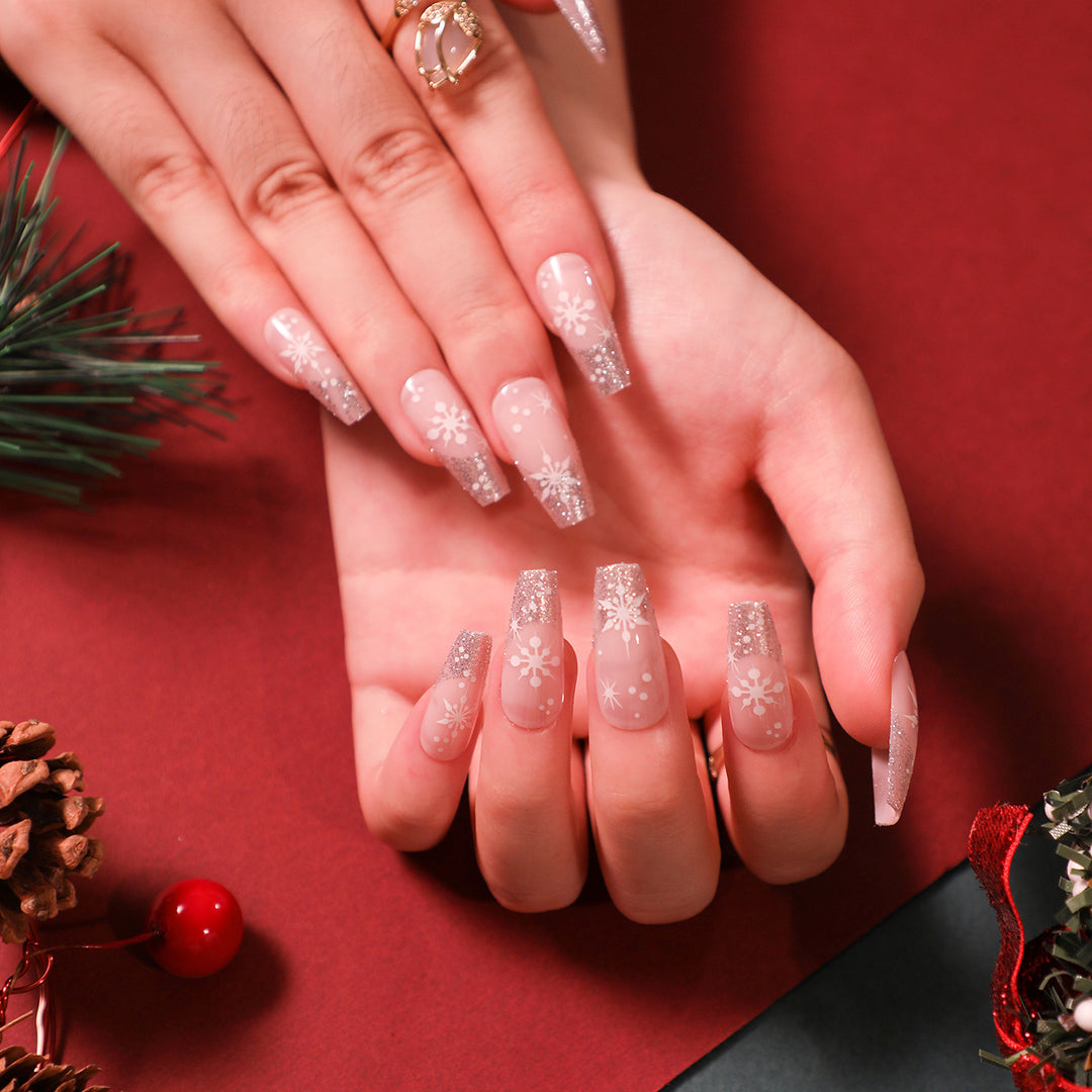 Glittering artificial acrylic nails with Christmas motifs Bowlift
