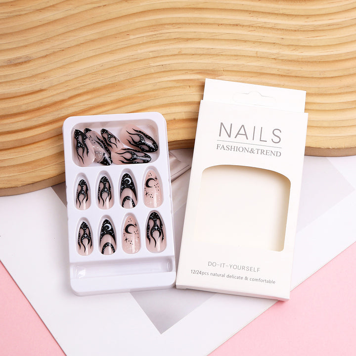Artistic Flame Design Press-On Nail Set Bowlift