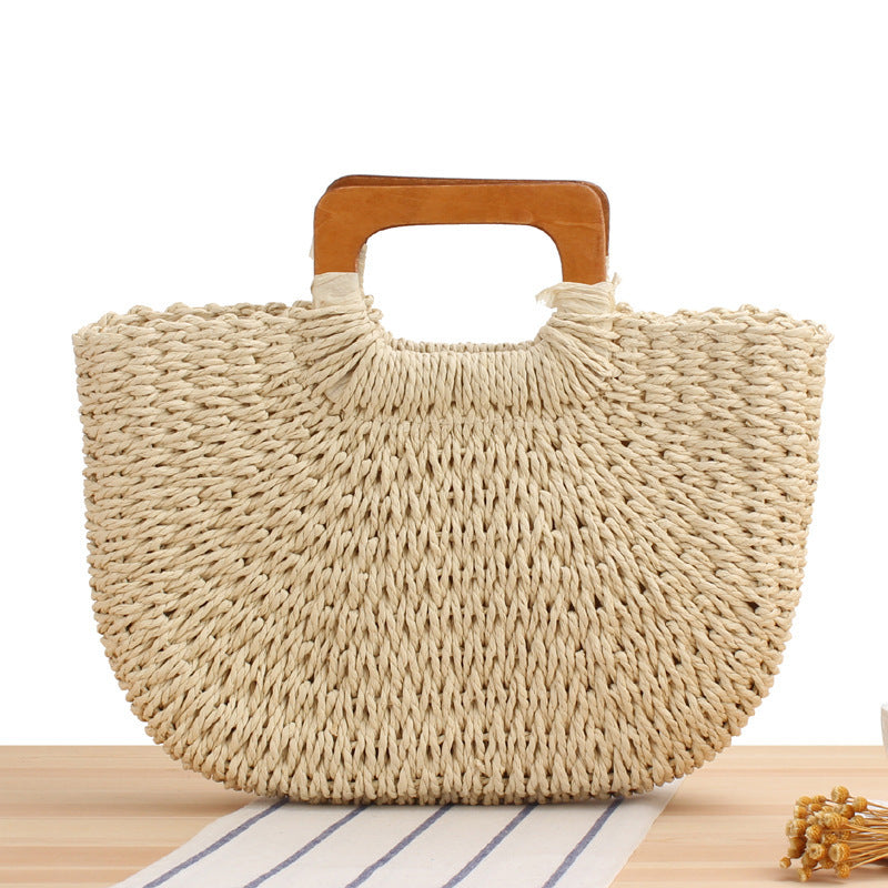 Braided beach bag with wooden handle Bowlift
