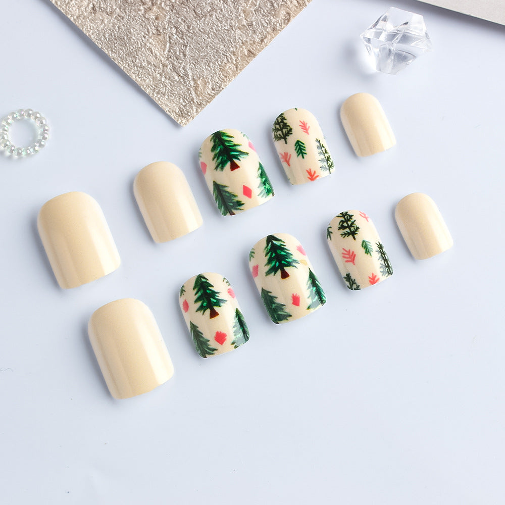 Artistic Press-On Nail Set with Woodland Design Bowlift