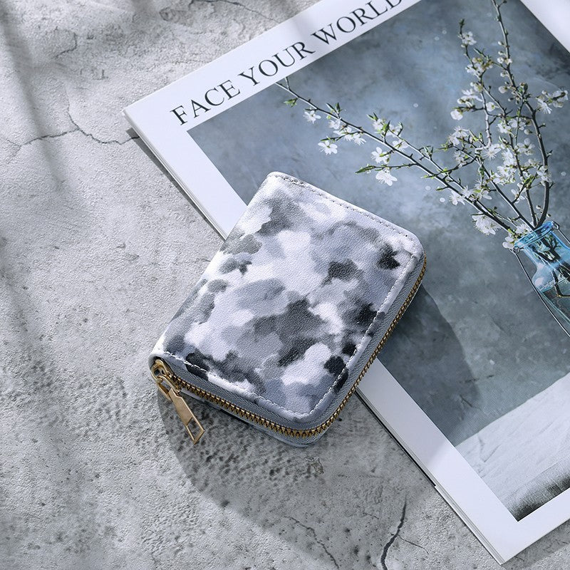 Compact Zip-Around Card and Coin Wallet with Marble Camouflage Print Bowlift
