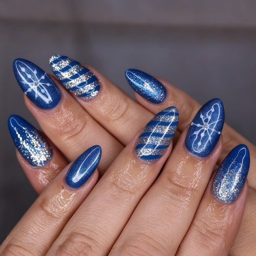 Glamorous artificial nails with glitter and pattern design Bowlift