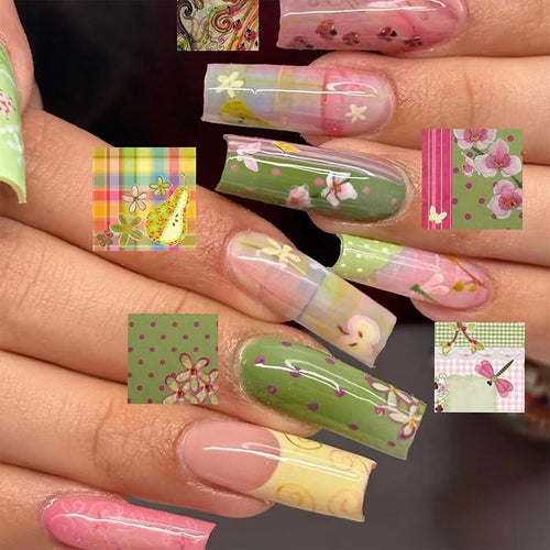Artificial nails with floral and colorful designs Bowlift