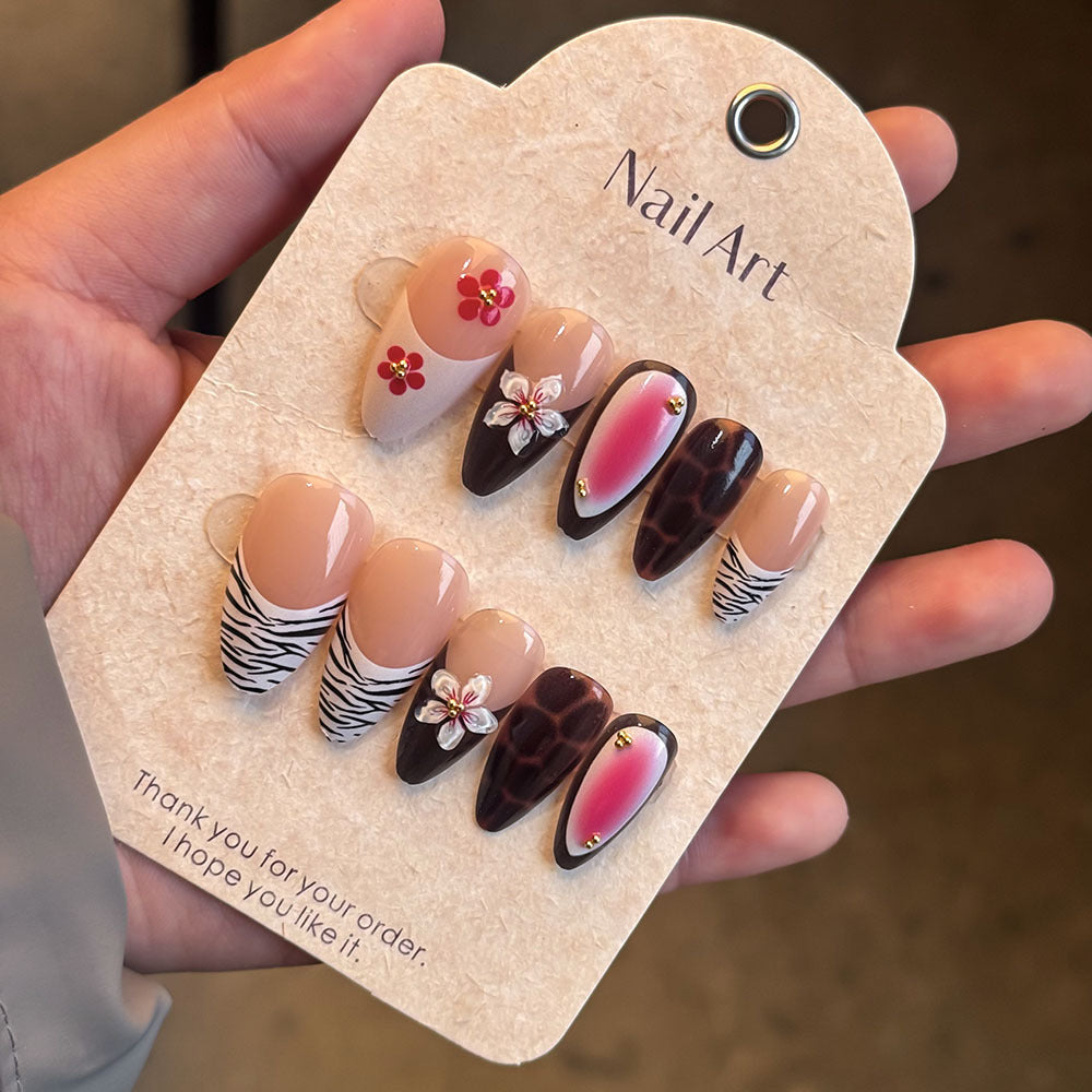Decorative Floral Press-On Nail Set Bowlift 1787294384