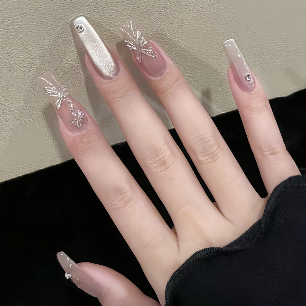 Artistic press-on nails with butterfly design Bowlift