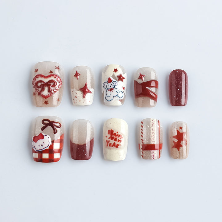 Festive Winter-Themed Press-On Nails Bowlift