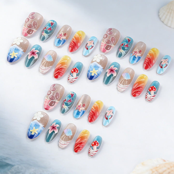 Artistic Marine-Themed Press-On Nails Bowlift
