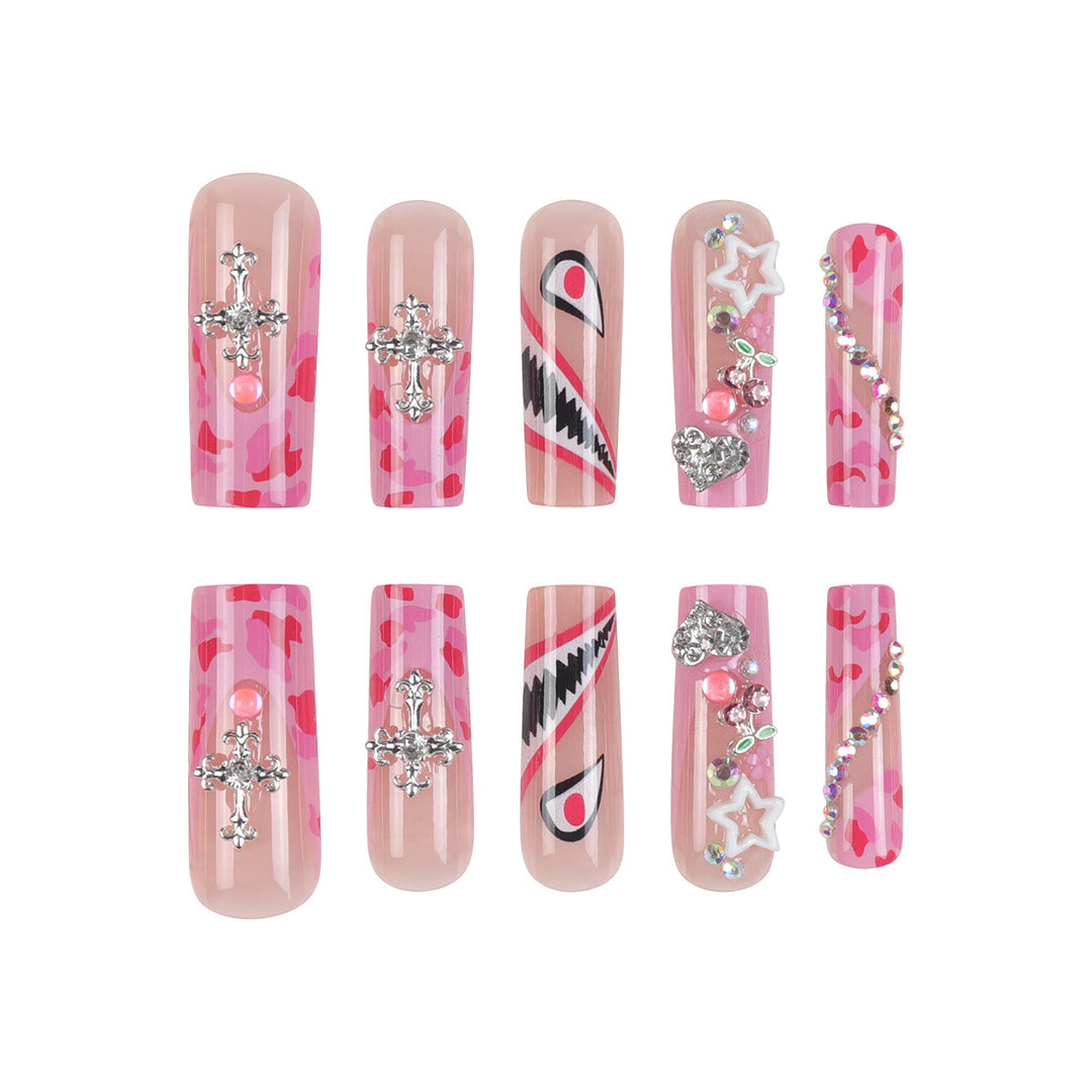 Trendy Stiletto Press-On Nail Set with Artistic Embellishments Bowlift