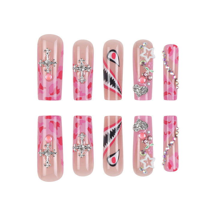 Trendy Stiletto Press-On Nail Set with Artistic Embellishments Bowlift