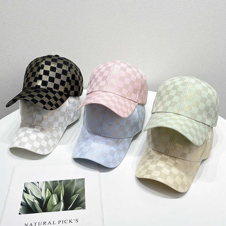 Women's Stylish Checkered Pattern Baseball Cap Bowlift