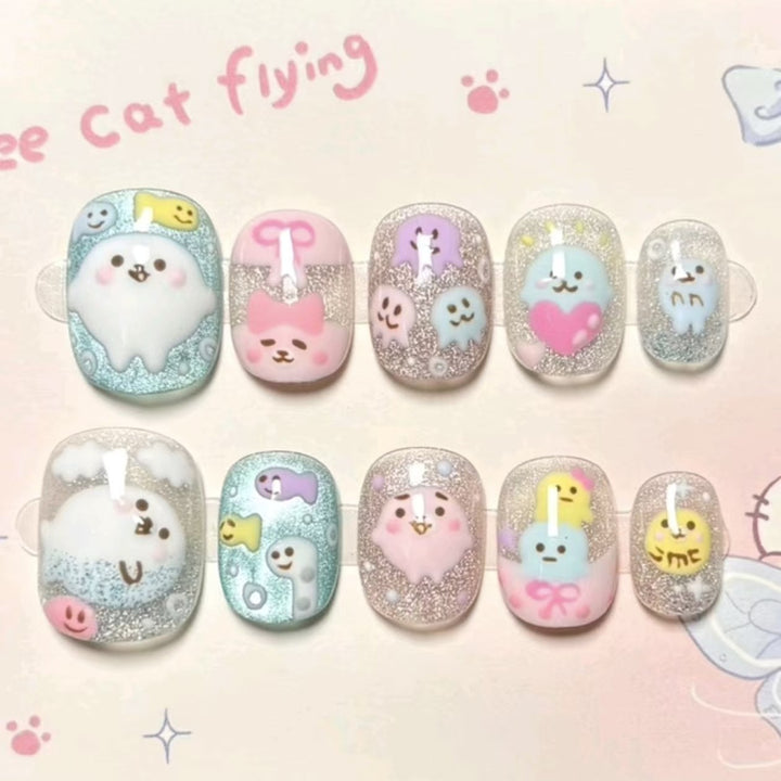 Whimsical Character Press-On Nail Art Set Bowlift