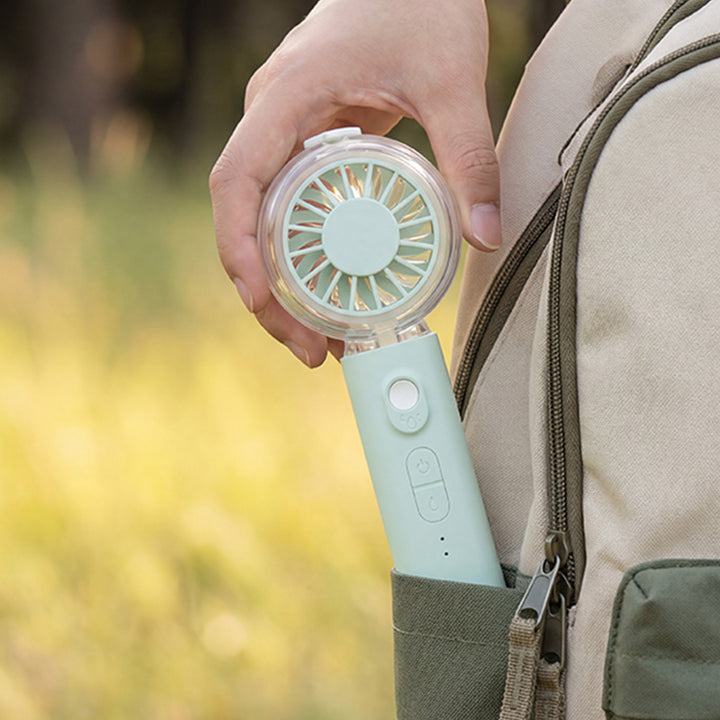 Cooling portable rechargeable handheld misting fan with foldable loop and adjustable multi-speed control Bowlift