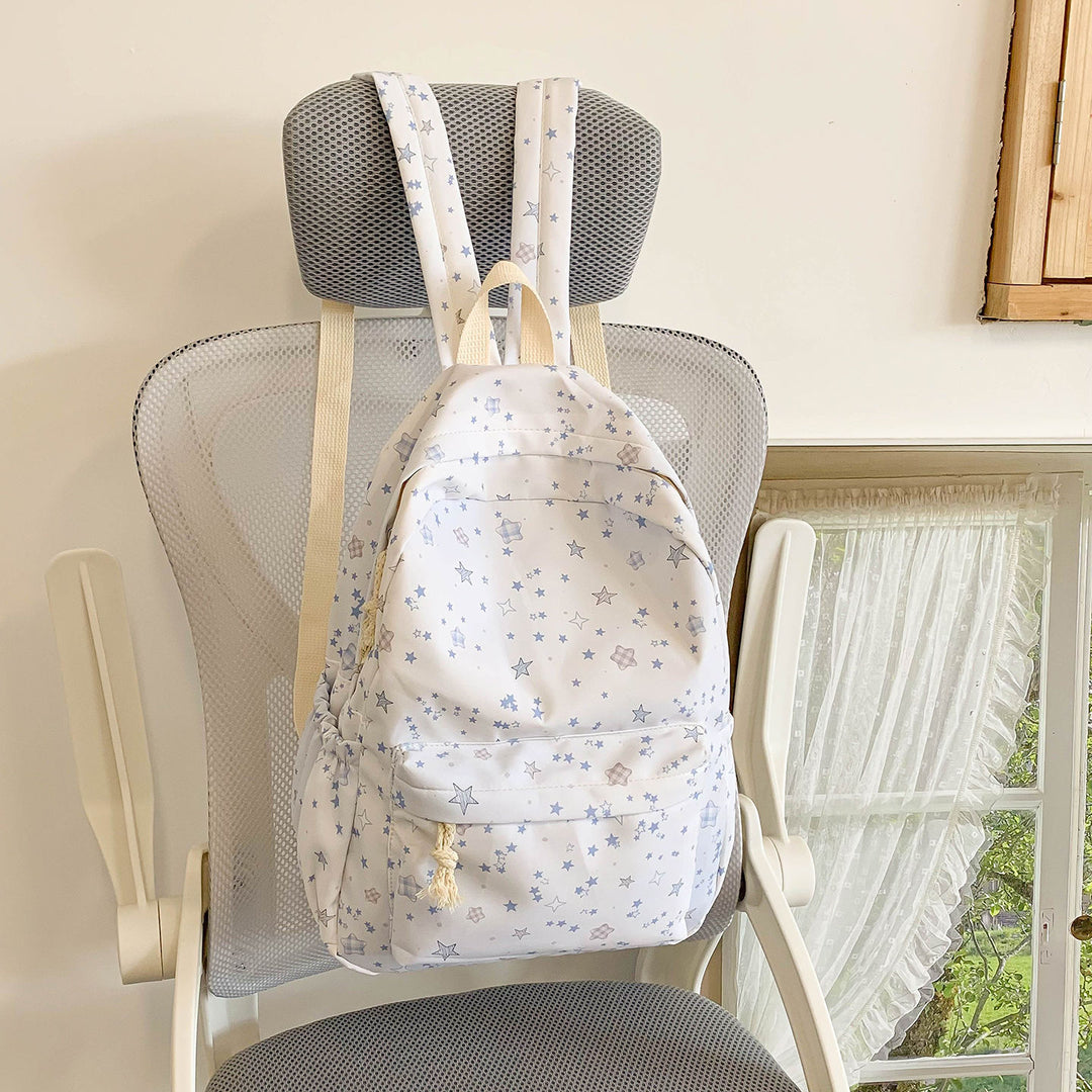 Star-Patterned Canvas Backpack Bowlift