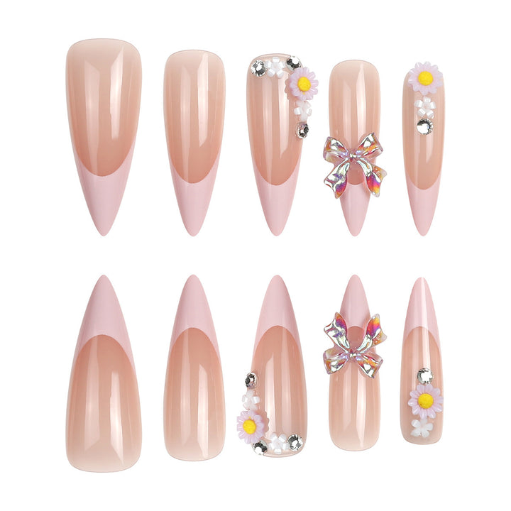 Elegant Stiletto Press-On Nails with Floral and Gem Accents Bowlift