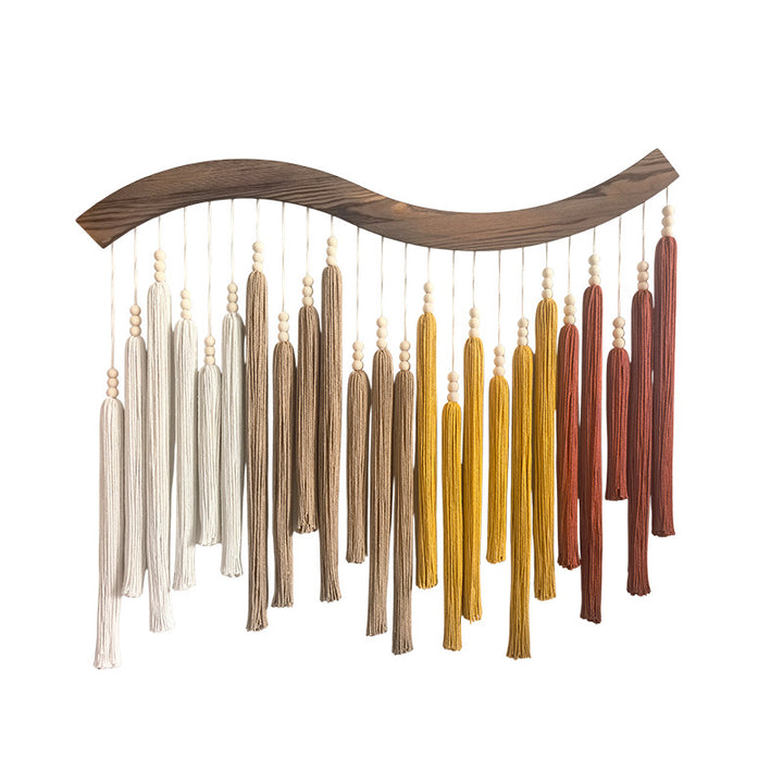 Curved Wooden Rod Macramé Wall Hanging with Long Cotton Tassels Bowlift