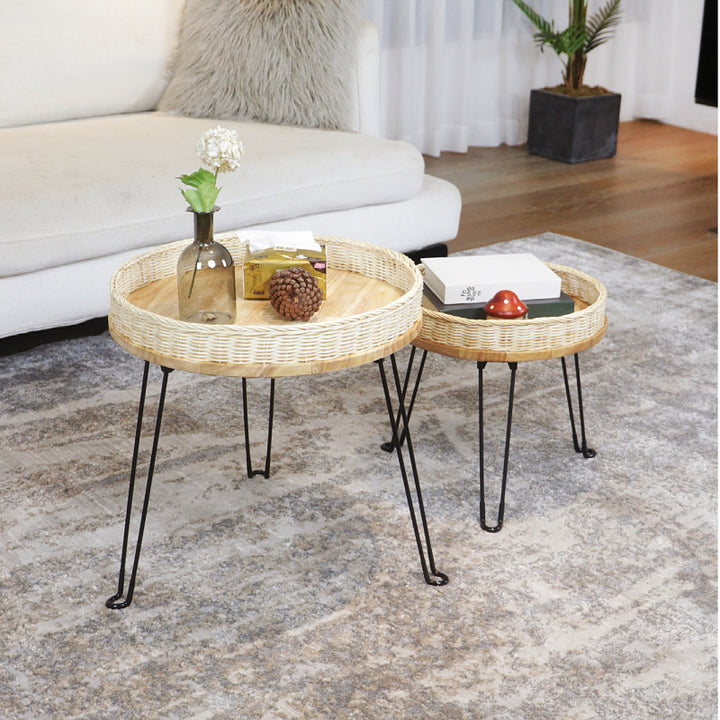 Decorative side table made of braided material Bowlift
