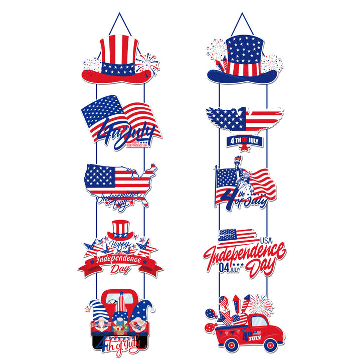 Independence Day multi-panel layered porch hanging sign garland with weatherproof PVC-backed panels and reinforced rope Bowlift