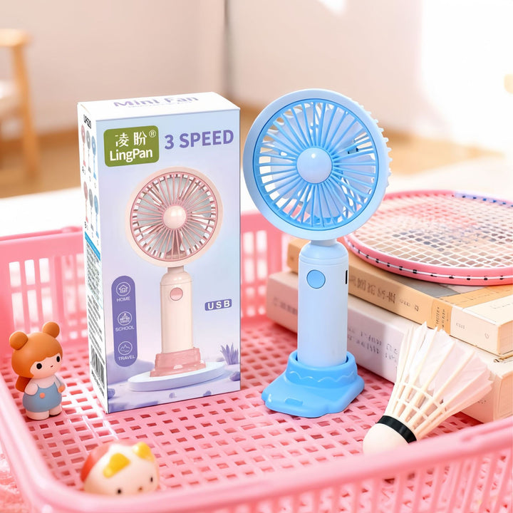 Unisex compact portable USB handheld fan with foldable stand and quiet brushless motor Bowlift