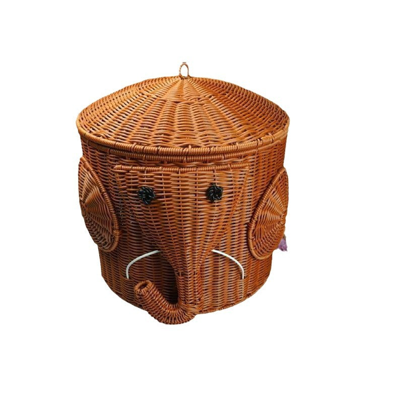 Elephant-Shaped Woven Storage Basket Bowlift