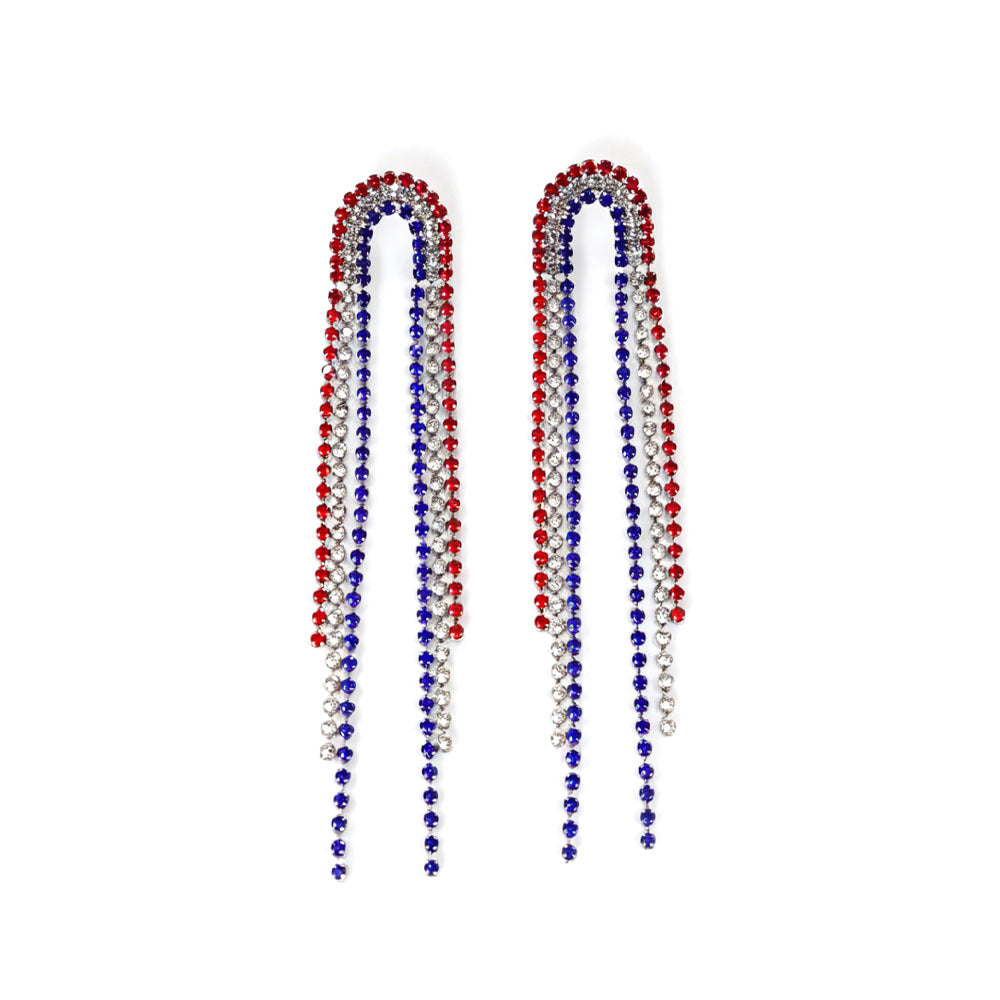 Women nano sparkling statement earrings with long rhinestone tassels Bowlift