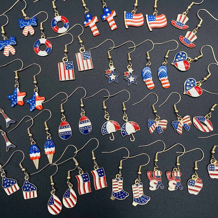 Women's filigree drop earrings with enameled flag pendants and metal hook closure Bowlift