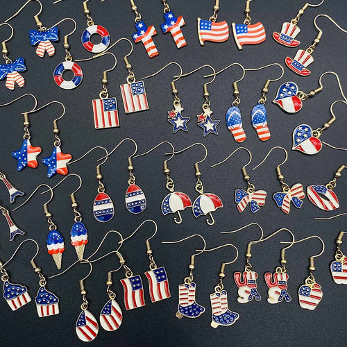 Women's filigree drop earrings with enameled flag pendants and metal hook closure Bowlift