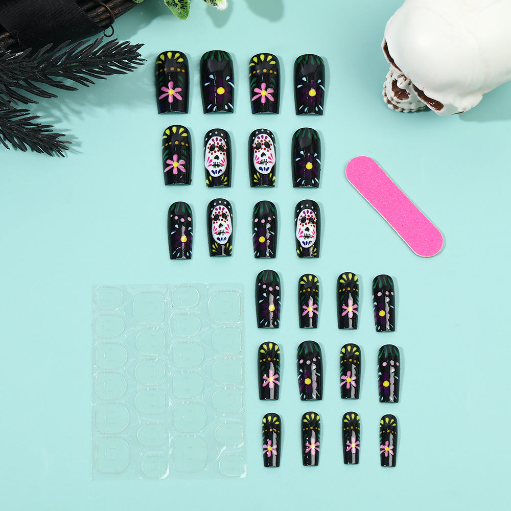 Creative artificial nails with sugar skull design Bowlift