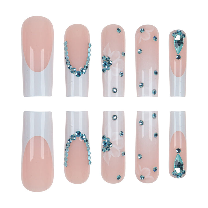 Floral-Designed Press-On Nail Set with Decorative Gem Accents Bowlift