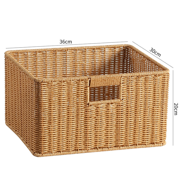 Handwoven Rectangular Storage Basket with Cut-Out Handles Bowlift