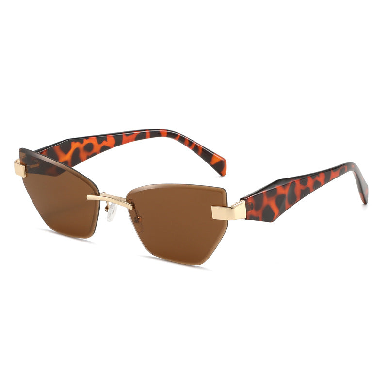 Rimless Geometric Cat-Eye Sunglasses with Sculpted Temples Bowlift