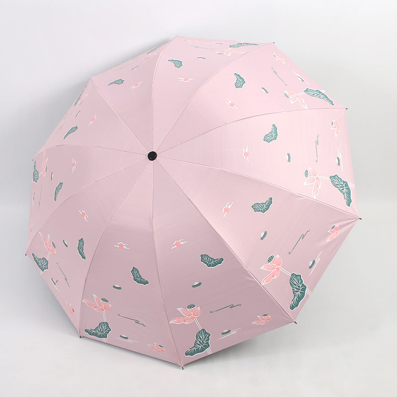 Women Folding Umbrella with Floral Accents Bowlift