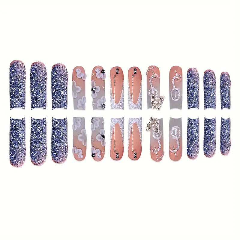Decorative 3D Floral Press-On Nail Art Bowlift