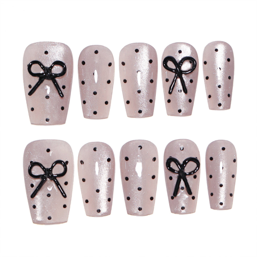 Artful Nail Extensions with Bow Pattern Bowlift