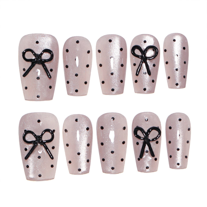 Artful Nail Extensions with Bow Pattern Bowlift