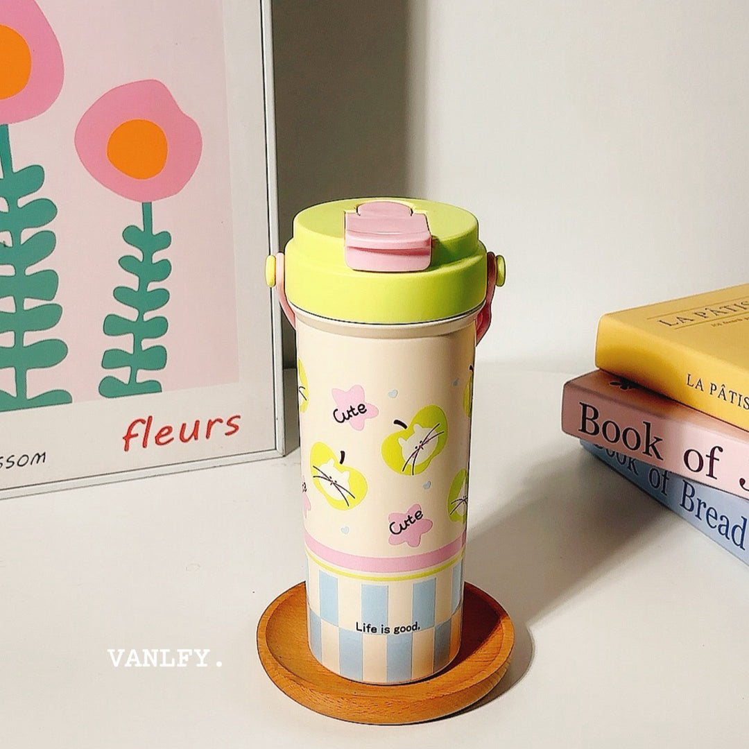 Women's insulated drinking cup with secure flip lid and cute dog design Bowlift