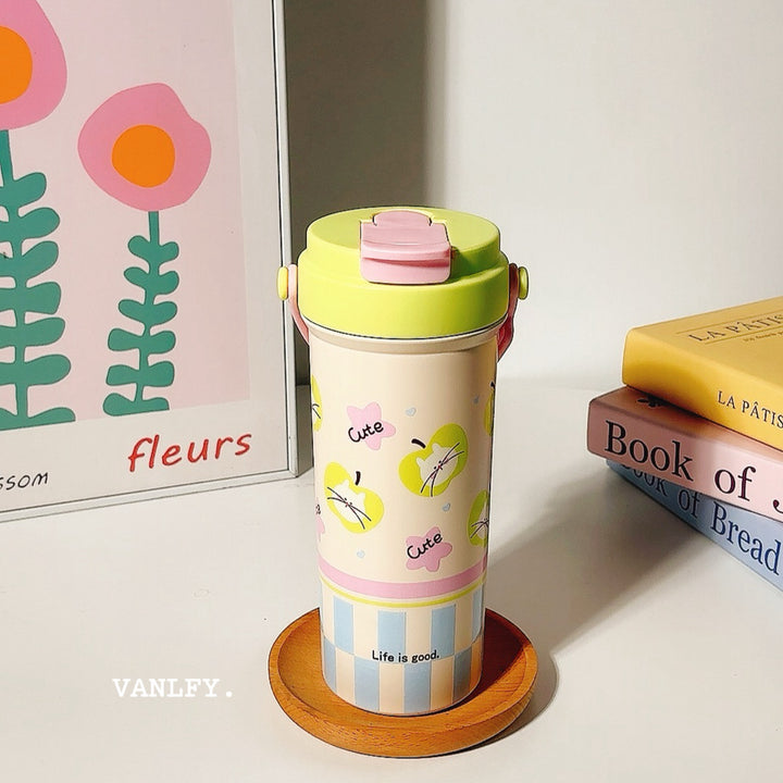 Women's insulated drinking cup with secure flip lid and cute dog design Bowlift