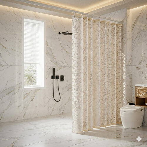 Women's Elegant Textured Botanical Shower Curtain Bowlift
