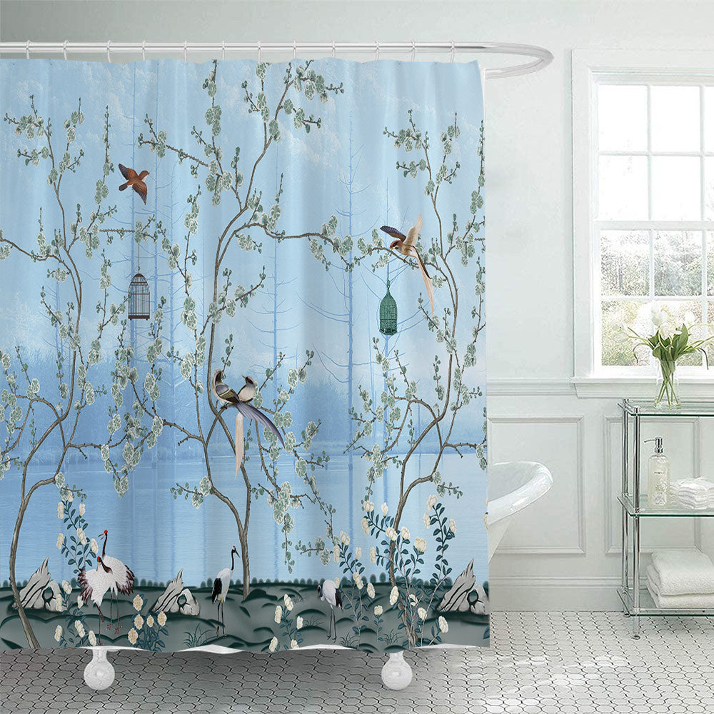 Artistic Nature-Themed Shower Curtain Bowlift