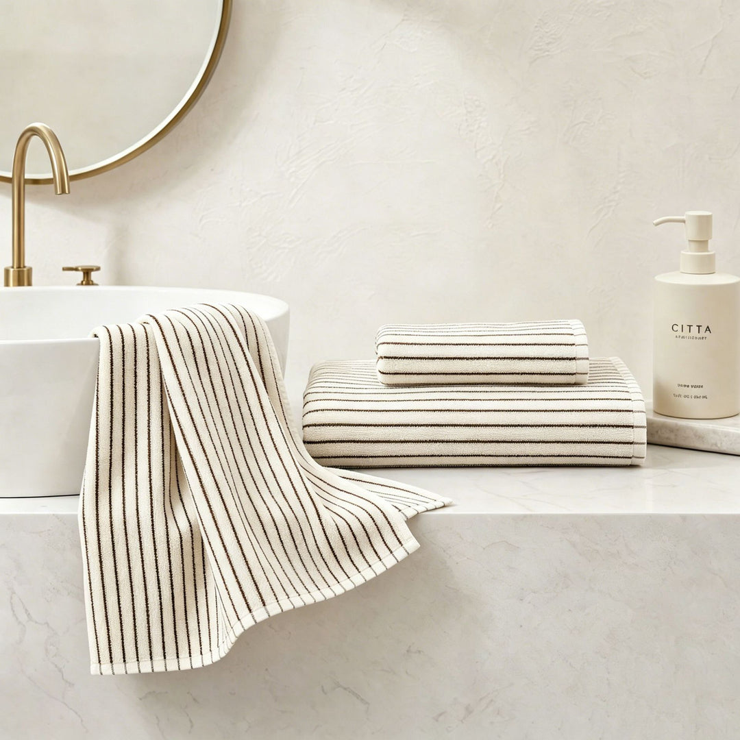 Women's Cotton Bath Towel with Striped Pattern Bowlift