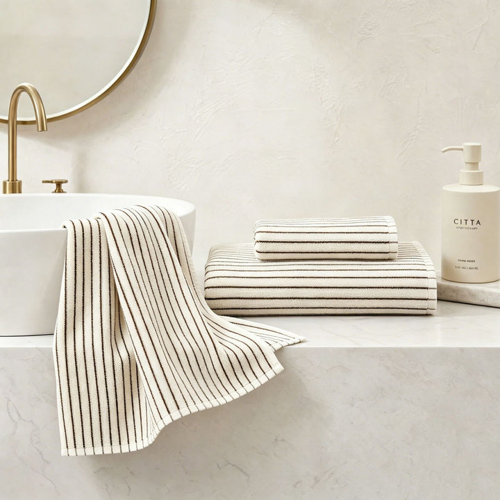 Women's Cotton Bath Towel with Striped Pattern Bowlift