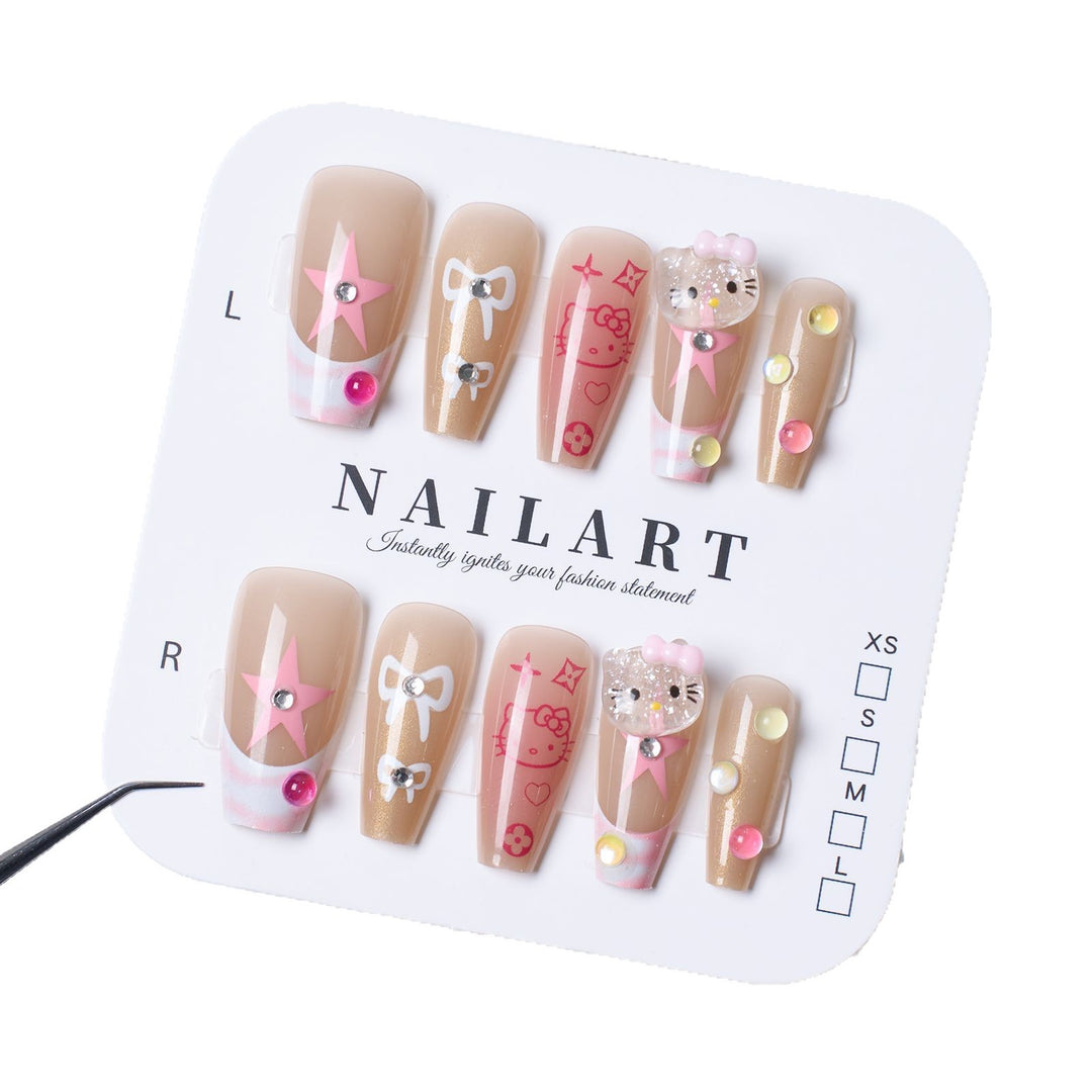 Cute Character-Themed Press-On Nail Set Bowlift