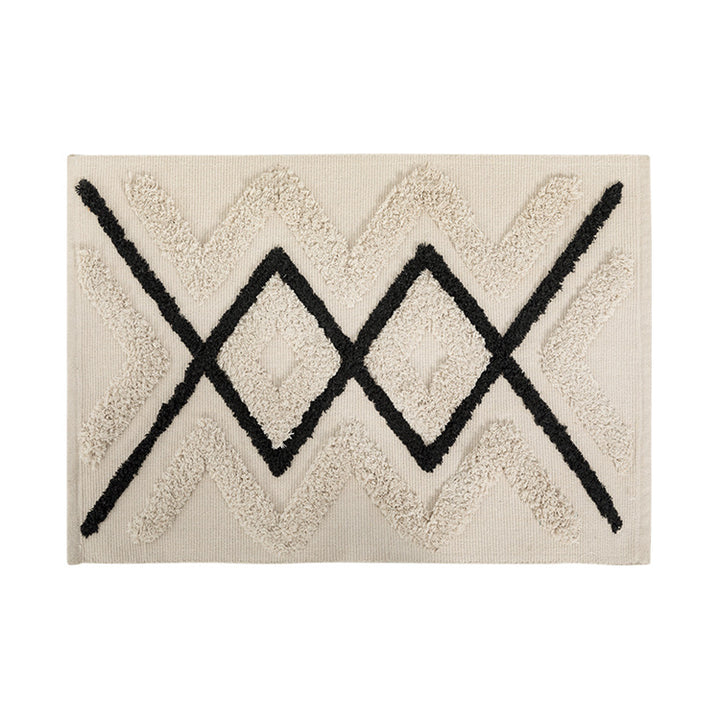 Woven runner rug with fringes and geometric ethnic pattern Bowlift