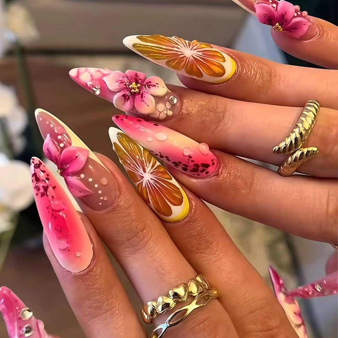 Floral Design Stiletto Nail Extensions Bowlift