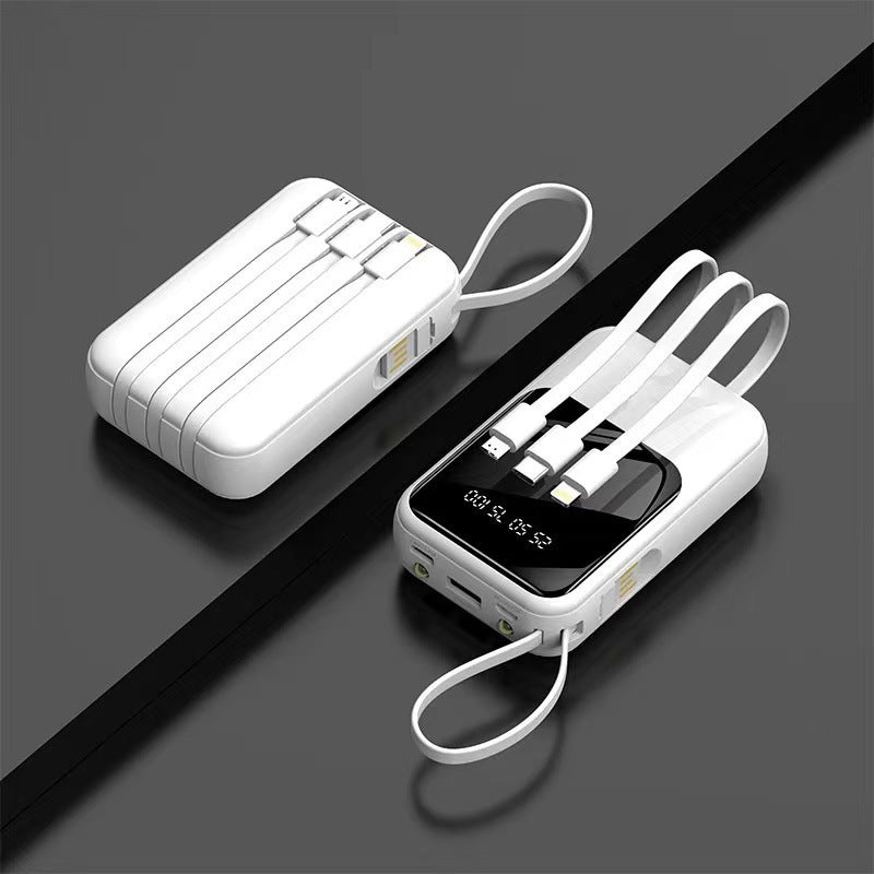 Portable power bank with integrated multifunctional cable system and digital display Bowlift