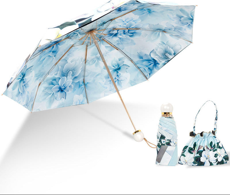 Ladies Foldable Sun Protection Umbrella with Elegant Flower Design Bowlift