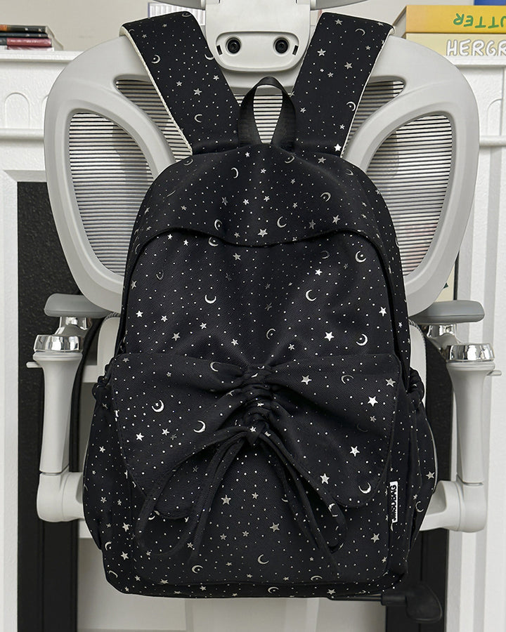 Starry Print Bow-Detail Backpack Bowlift